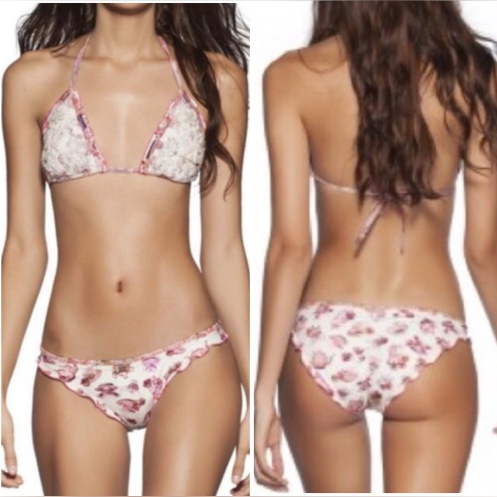 RARE Agua Bendita two piece beaded embellished bikini set teaparty